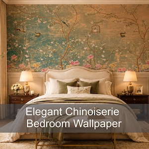 Chinoiserie Peel and Stick Wallpaper Bird Floral Botanical Wall Mural Vintage Bedroom Wallpaper Removable Wallpaper