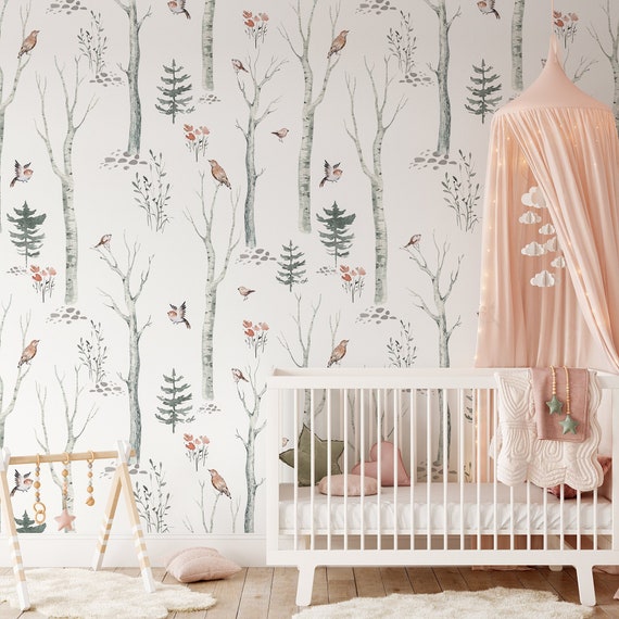 Woodland Wallpaper for Nursery Woodland Nursery Decor Nursery Wallpaper Neutral Fairy Wallpaper Woodland Nursery Cute Forest Wallpaper Etsy UK