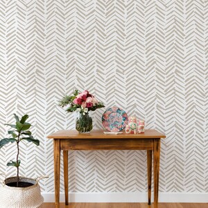 Beige Herringbone Peel and Stick Wallpaper Removable Geometric Office Mural