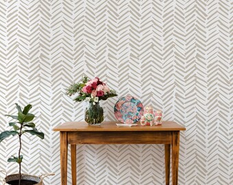 Beige Herringbone Peel and Stick Wallpaper Removable Geometric Office Mural