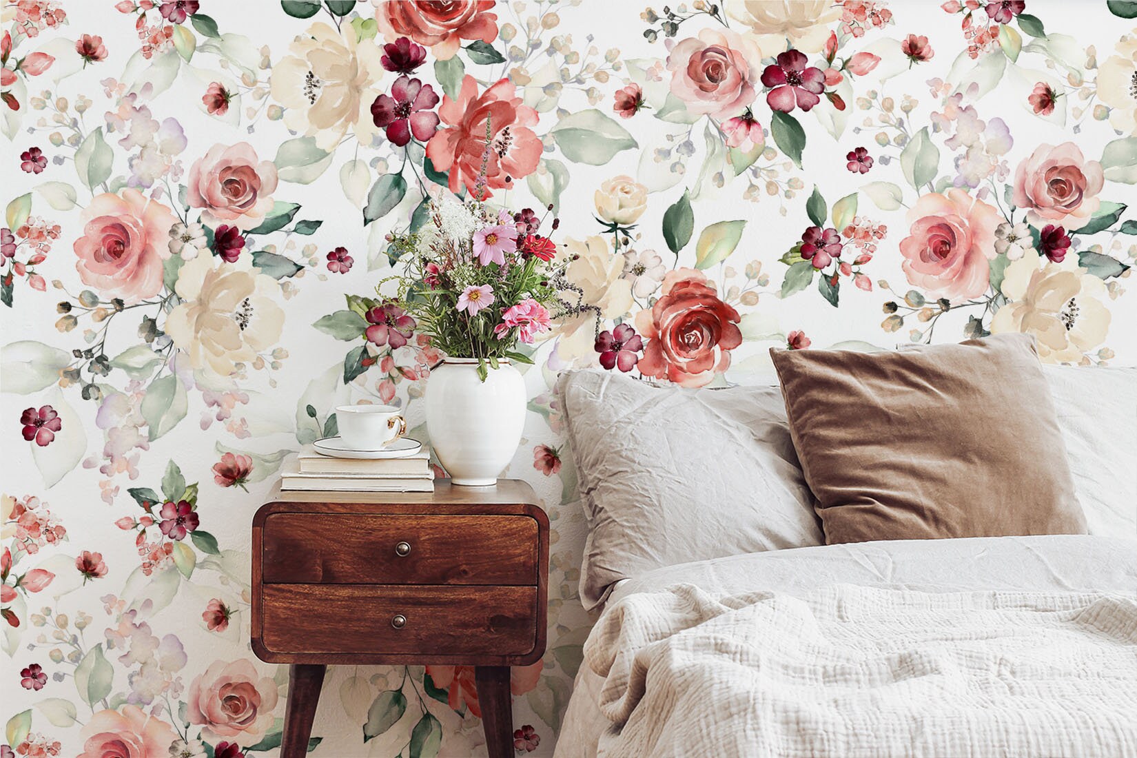 Peel and Stick Wallpaper Pink Floral Wallpaper Removable Etsy
