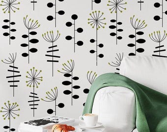 Removable Floral Peel and Stick Wallpaper Dainty Black White Wall Art