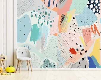 Abstract Pop Art Wallpaper Mural, Colorful Wallpaper, Funky Nursery Wallpaper, Whimsical Wall Art, Pastel Wallpaper, Kids Room Decor
