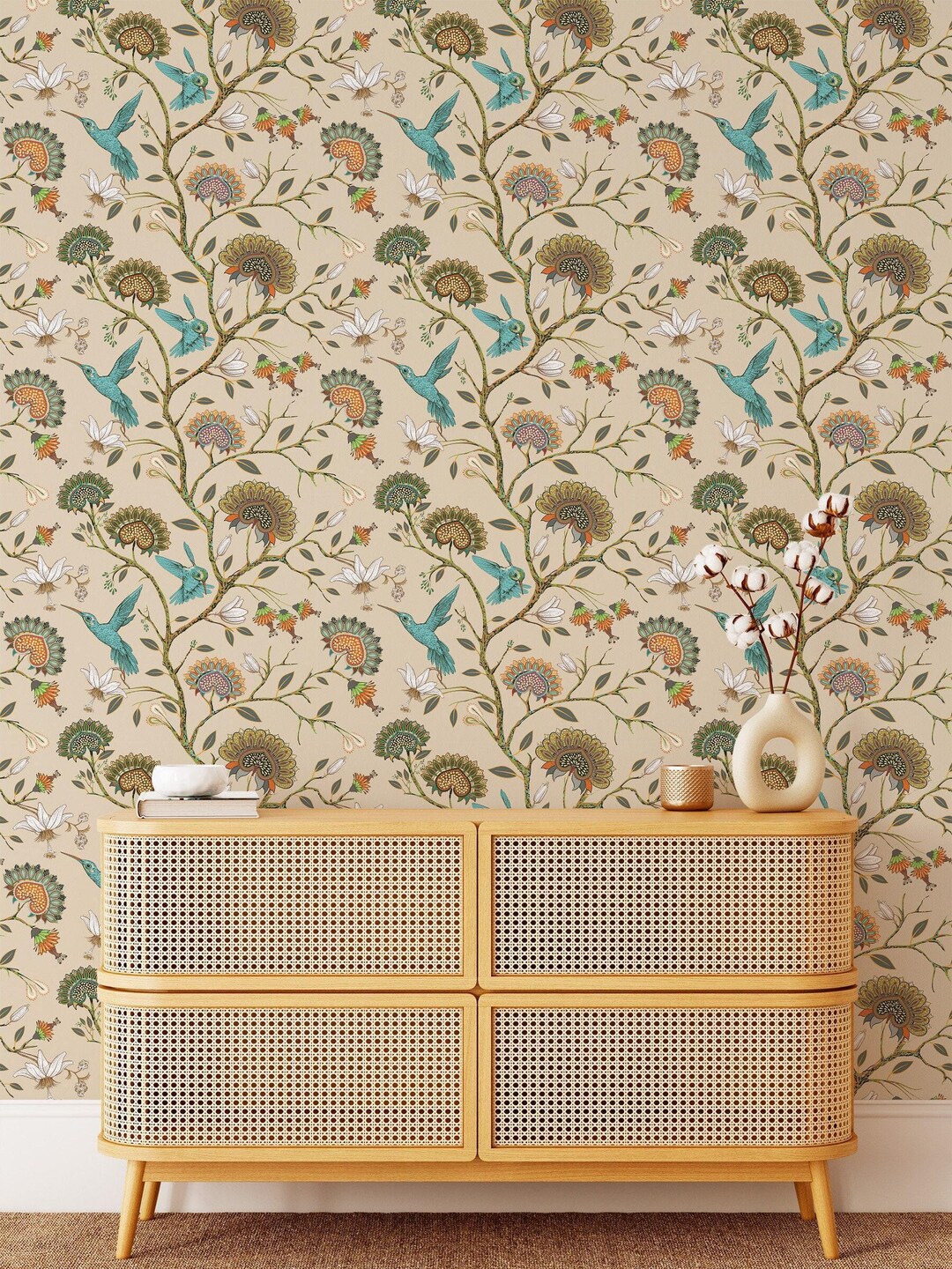 Floral Wallpaper Removable Peel and Stick Vintage Botanical Garden Wall ...