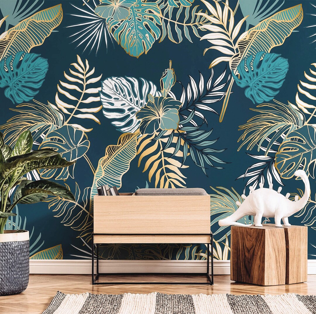 Tropical Leaves Peel and Stick Wallpaper, Botanical Wall Mural - Etsy