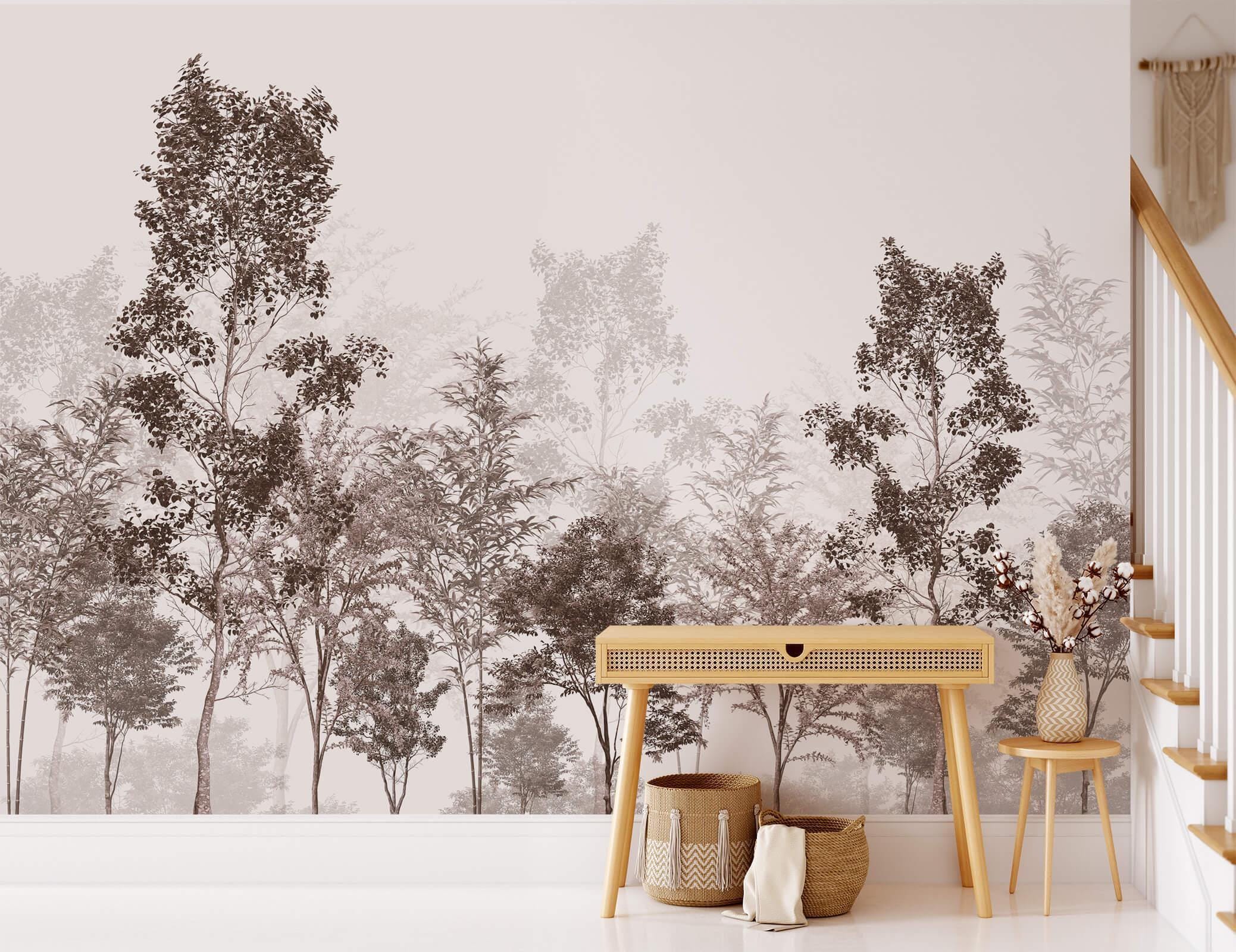 Tranquil Forest Peel and Stick Wallpaper Black White Tree Wall Mural ...