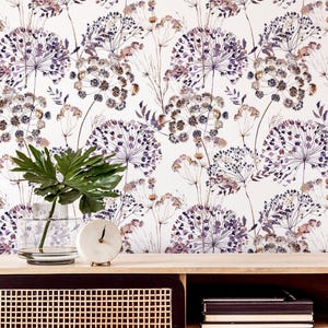 Purple Peony Watercolor Floral Wallpaper, Removable Boho Botanical Wall Decor