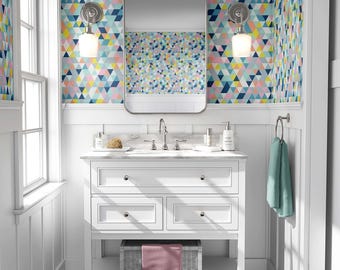 Retro Mosaic Peel and Stick Wallpaper Colorful Geometric Vinyl Wall Mural Removable