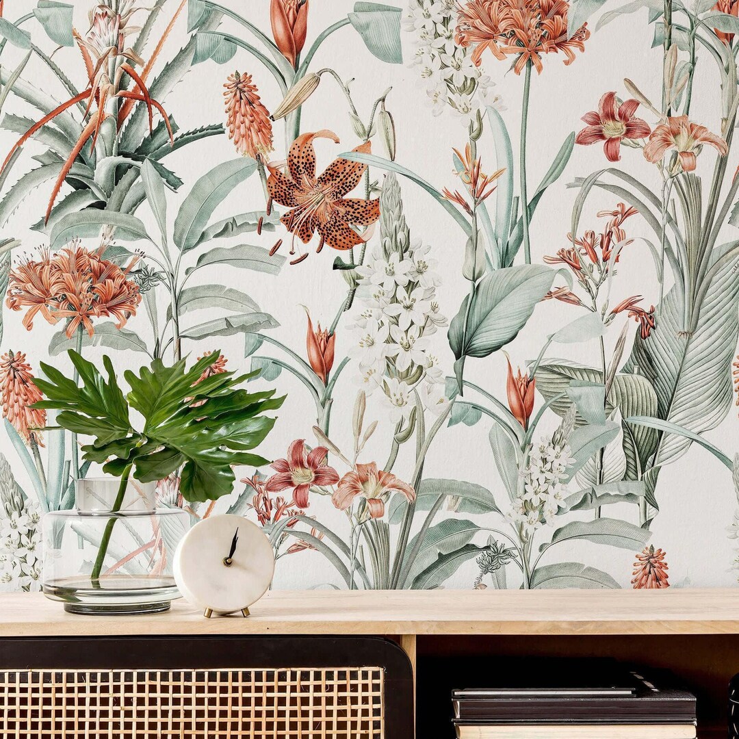 Floral Wallpaper Removable Peel and Stick Vintage Botanical Retro ...