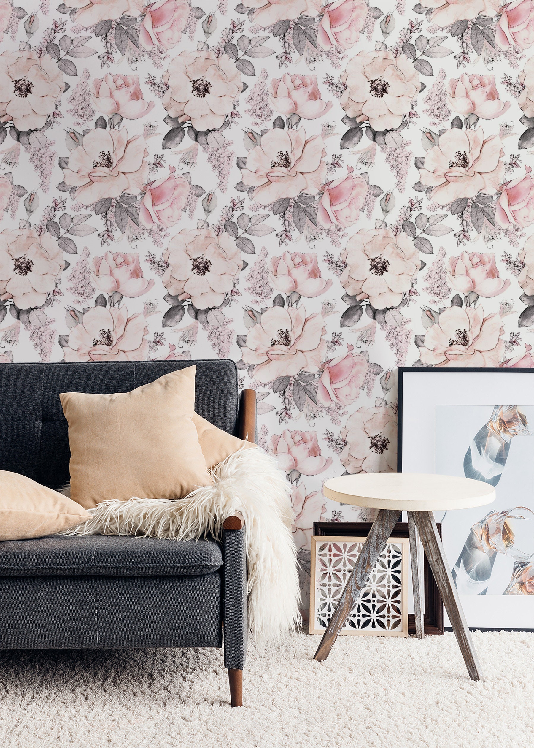 Peel and Stick Wallpaper Flower Pink Wallpaper Removable Etsy