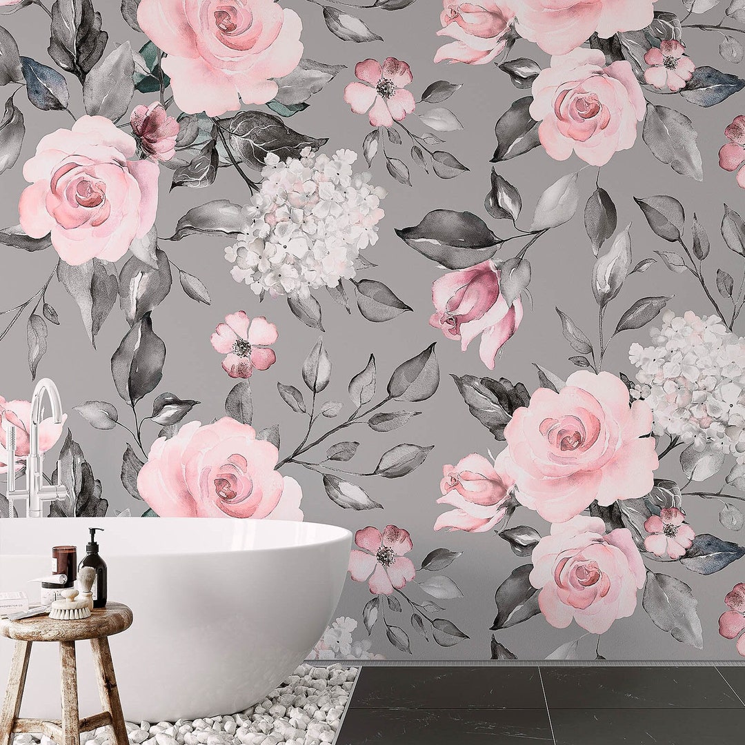 Dainty Floral Wallpaper, Rose Wallpaper, Pink Removable Wallpaper