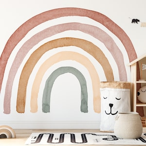 Watercolor Rainbow Nursery Wallpaper, Kids Colorful Wallpaper, Children&#39;s Rainbow Wall Art, Peel and Stick Wallpaper, Boho Home Decor