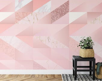Pink Geometric Marble Wallpaper Peel and Stick Washable Wall Decor