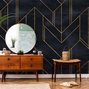 Black Gold Art Deco Geometric Wallpaper Removable Peel and Stick Decor
