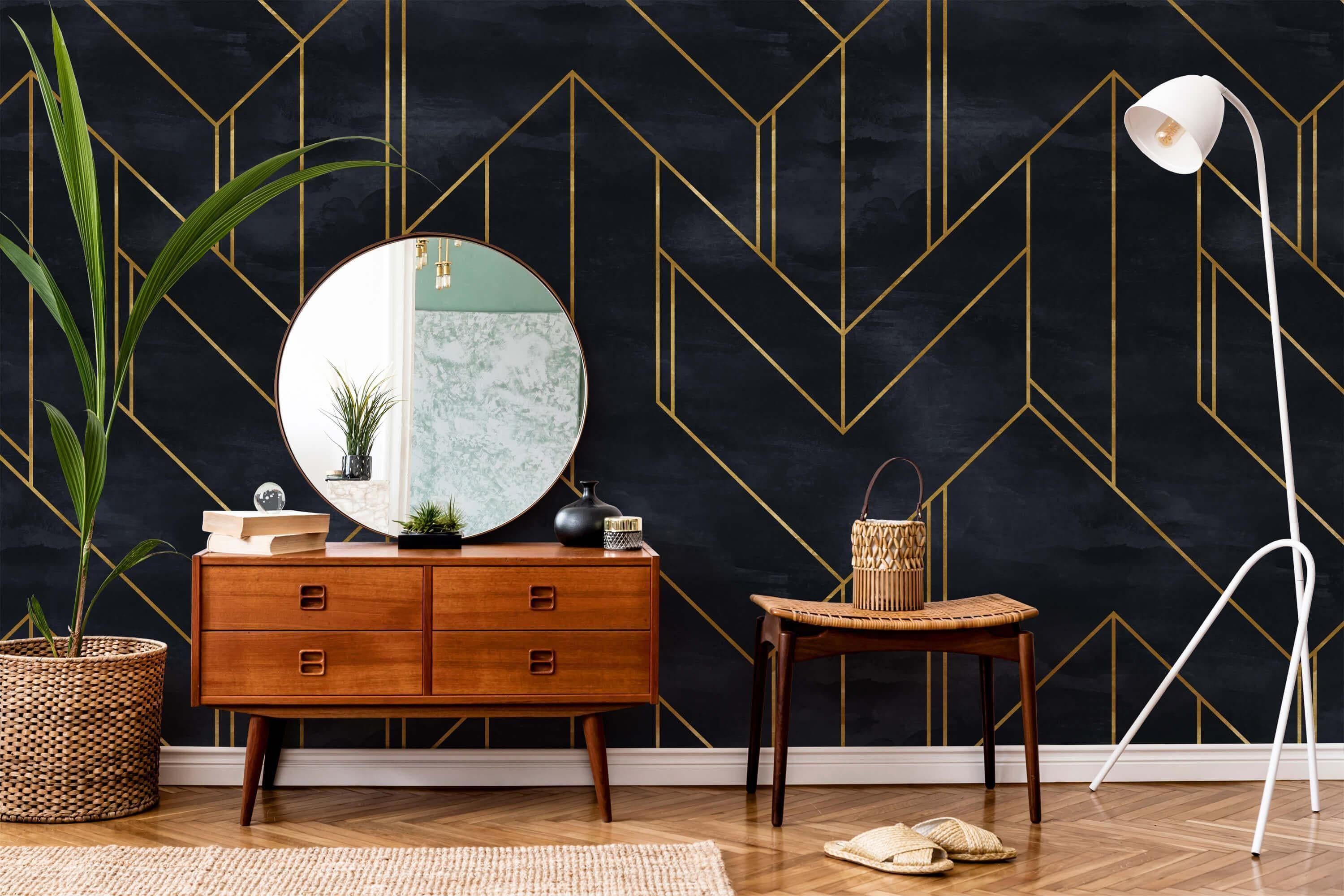 Black Gold Art Deco Geometric Wallpaper Removable Peel and Stick Decor