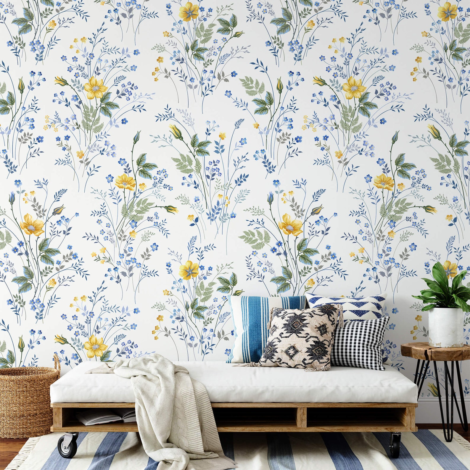 Vintage Floral Removable Wallpaper Spring Wall Cover Self Etsy