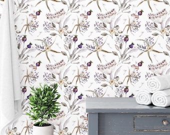 Floral Wallpaper Peel and Stick Removable Luxury Black Moody Botanical Wall Mural for Bedroom, Living Room Decor