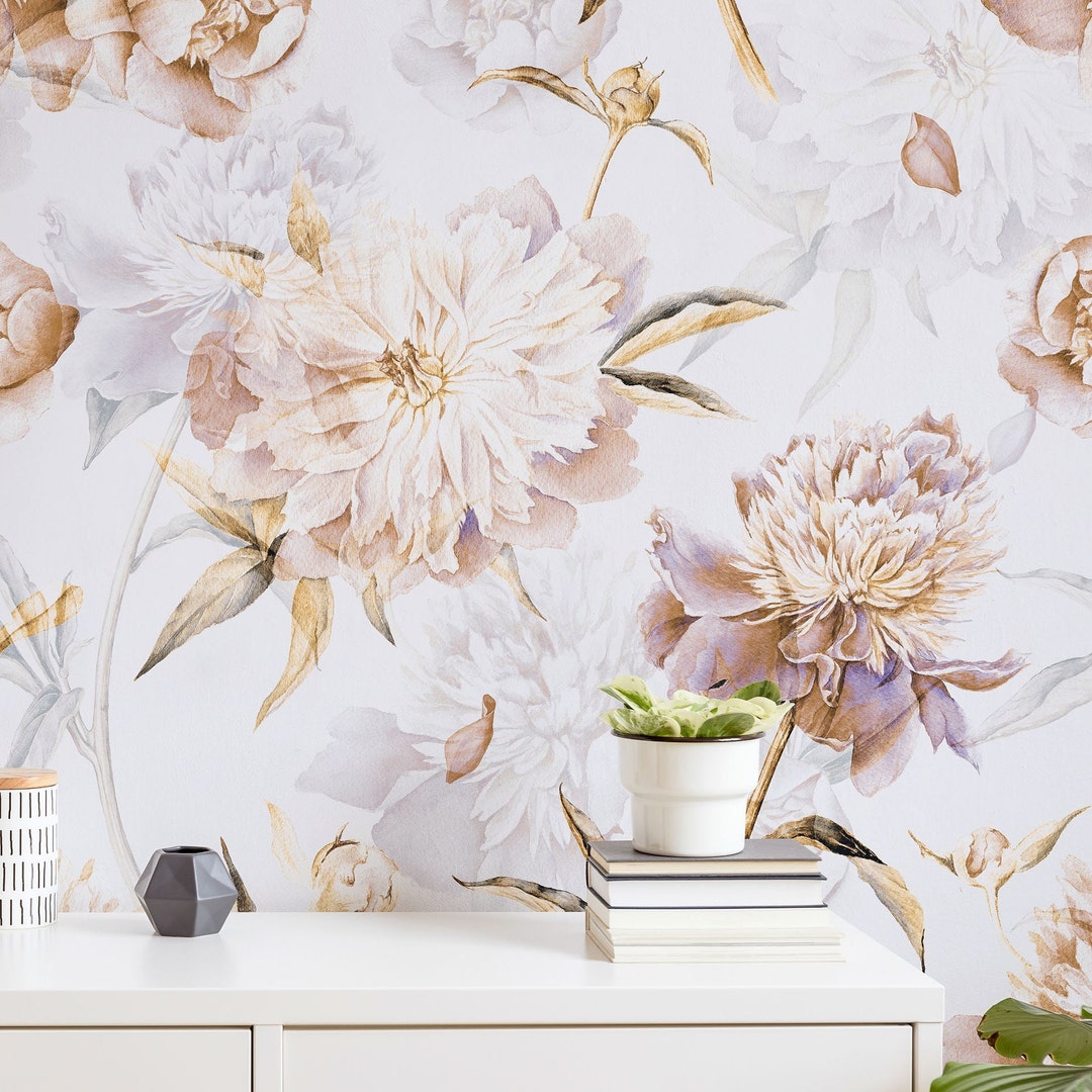Watercolor Pink Peony Wallpaper Big Floral Peel and Stick - Etsy