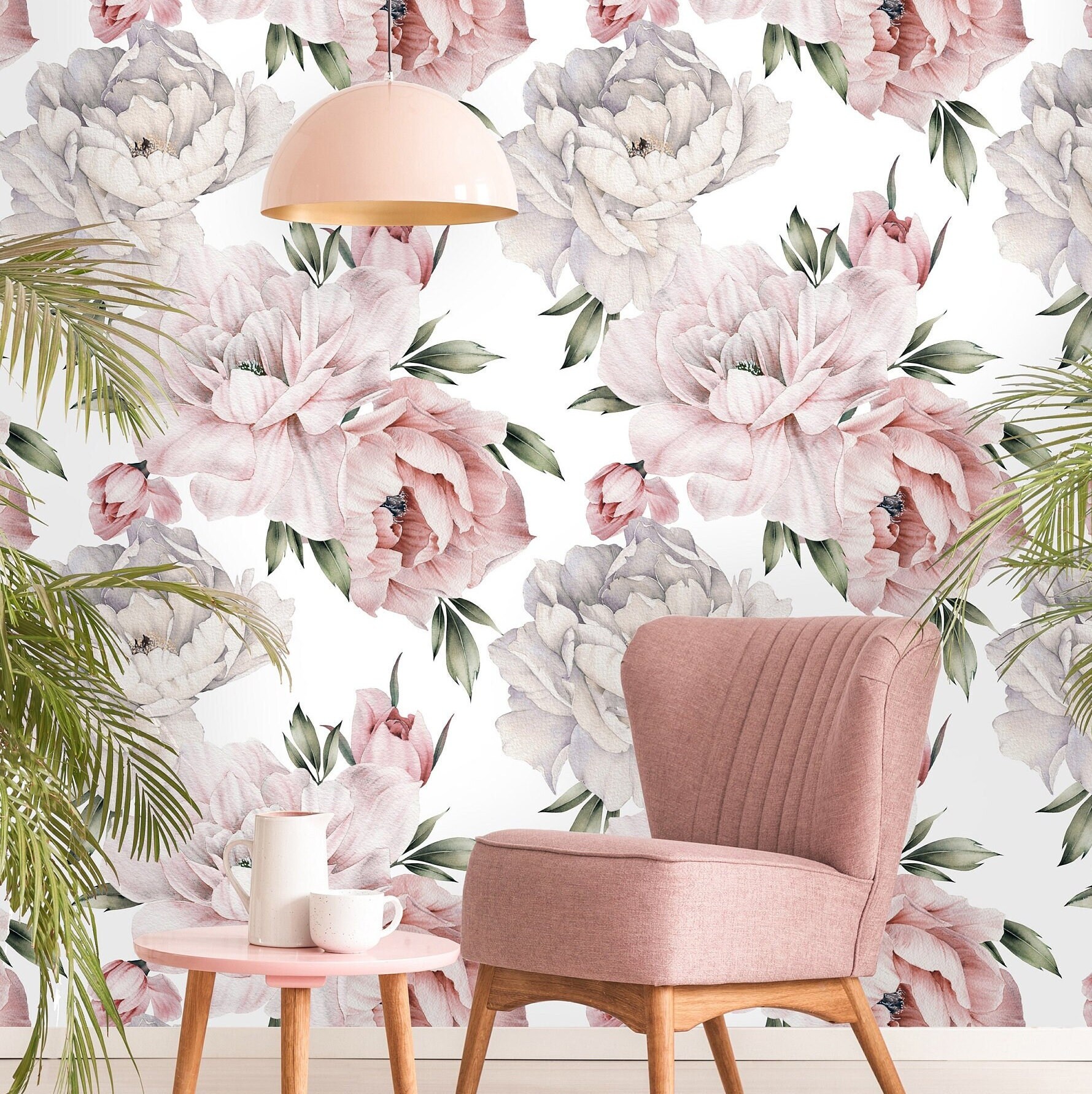 pink and white floral wallpaper