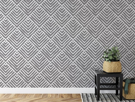 Peel and Stick Wallpaper Home Decor Gray & White Geometric | Etsy
