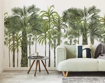 Vintage Palm Tree Jungle Wallpaper: Tropical Peel and Stick Wall Mural