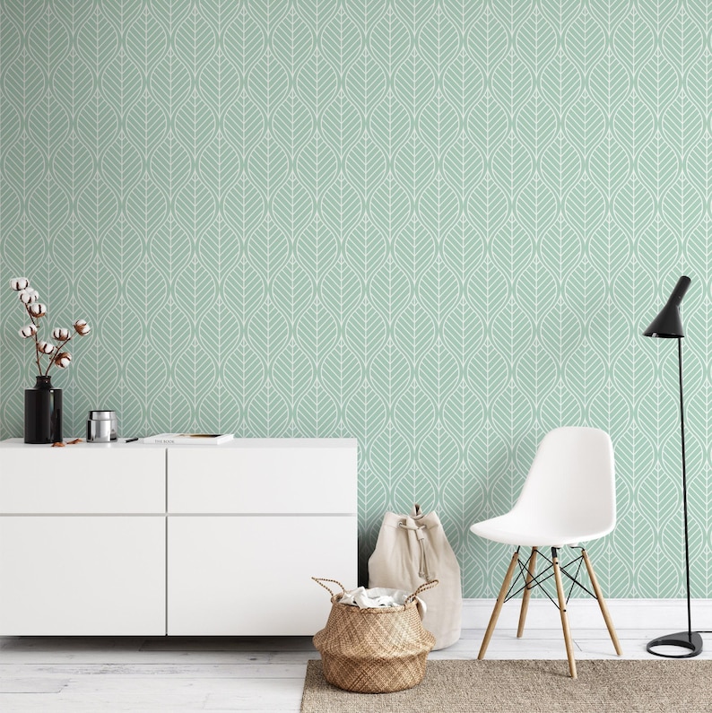 Botanical Leaf Geometric Green Wallpaper Removable Vinyl Peel and Stick Bedroom Decor bild 3