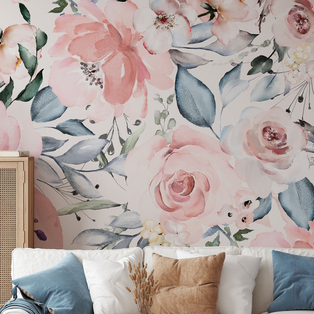 Rose Wallpaper, Peel and Stick Pink Floral Wall Decor for Livingroom ...