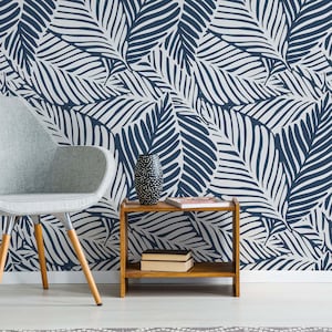 Blue Modern Wallpaper, Leaves Wall Decor, UV Resistant, Vinyl Wallpaper, Non Toxic Wallpaper for Walls, Water Resistant, Tropical mural