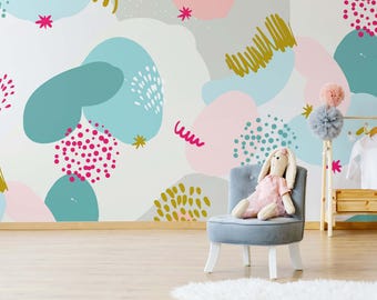 Colorful Abstract Pastel Wallpaper for Nursery Kids Playroom Peel and Stick