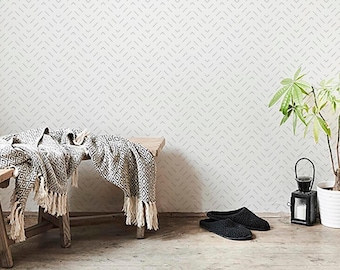 Modern Geometric Herringbone Peel and Stick Wallpaper Black Line Vinyl Decor Removable