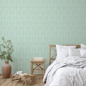 Botanical Leaf Geometric Green Wallpaper Removable Vinyl Peel and Stick Bedroom Decor bild 4