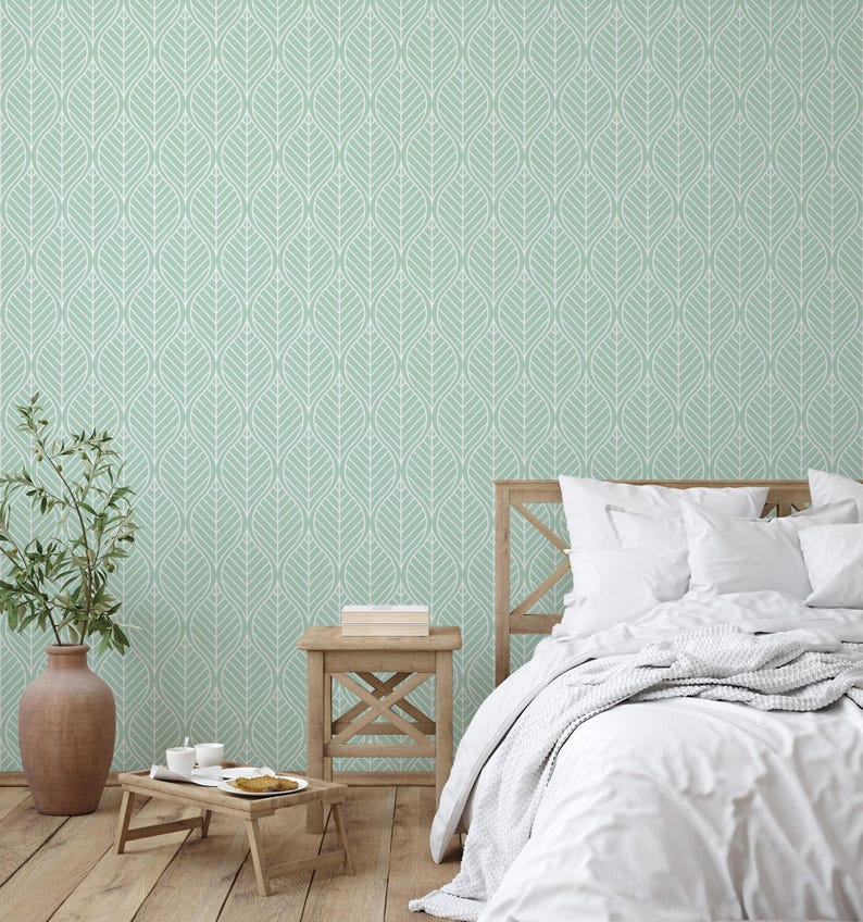Botanical Leaf Geometric Green Wallpaper Removable Vinyl Peel and Stick Bedroom Decor bild 4