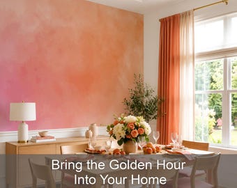 Watercolor Sunset Wallpaper Peel and Stick, Pink Orange Ombre Bedroom Wall Mural, Abstract Gradient Living Room Decor, Removable