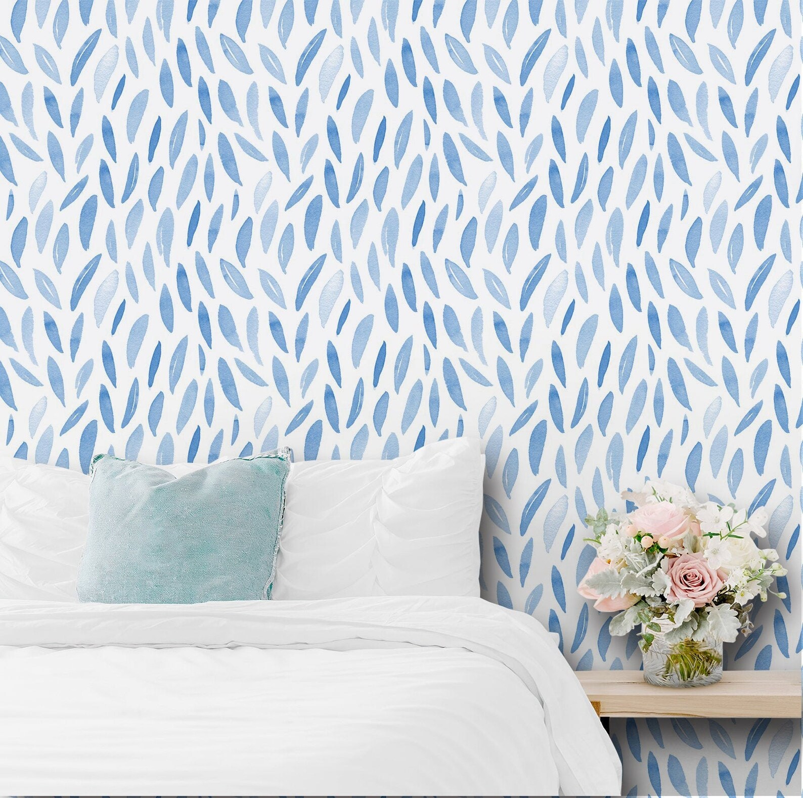 Peel and Stick Blue Watercolor Wallpaper Home Decor Odour | Etsy