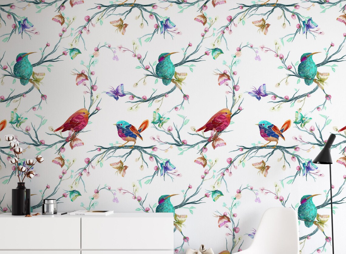 Minimal Birds wallpaper Peel and Stick Wallpaper Custom | Etsy