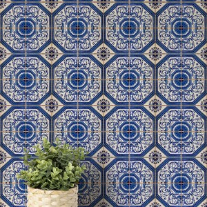 Mediterranean Blue Tile Wallpaper Blue and White Moroccan - Etsy