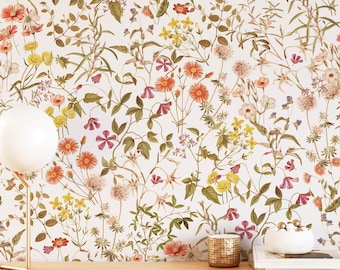 Leaf Floral Wallpaper for Nursery, Bedroom Decor, Romantic Flowers Wall Art, Peel and Stick Self Adhesive Wallpaper Mural