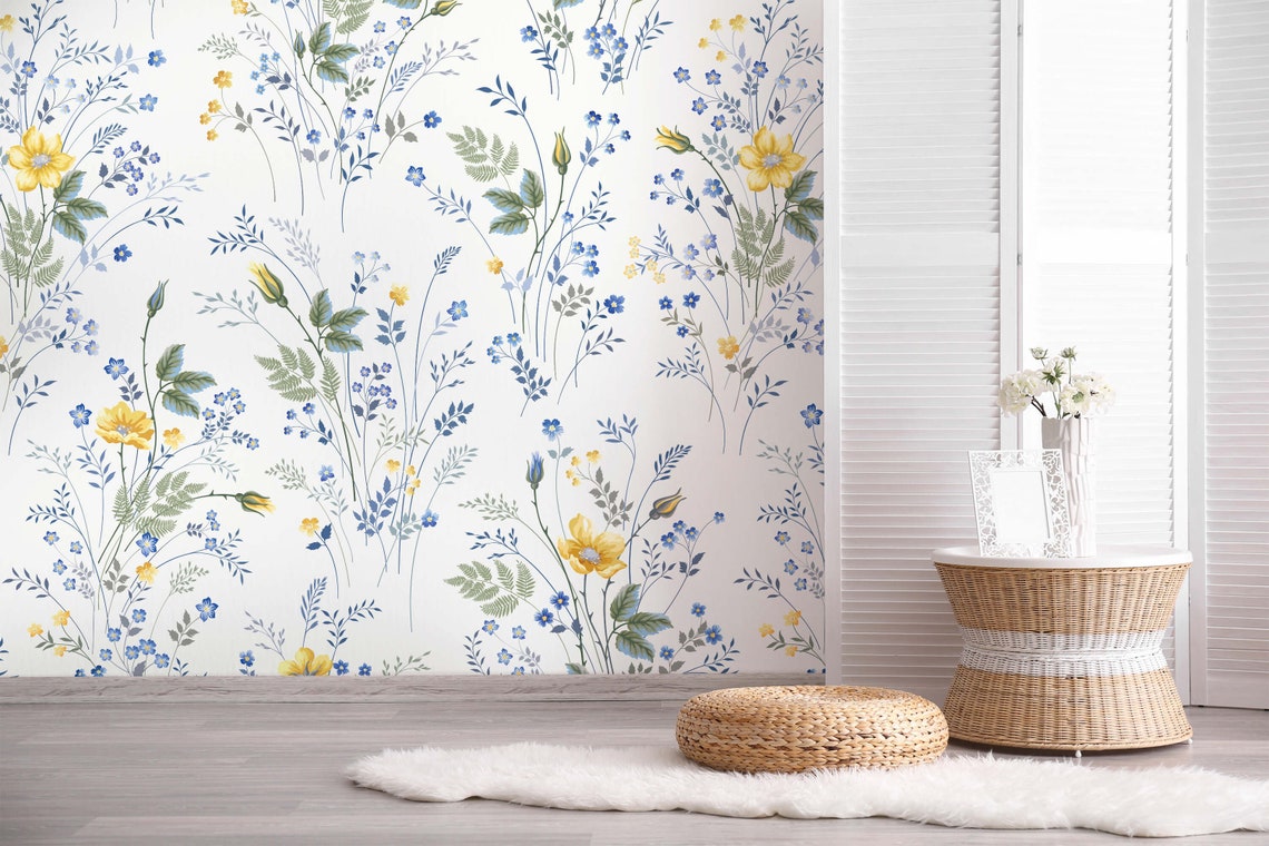 Vintage Floral Removable Wallpaper Spring Wall Cover Self Etsy