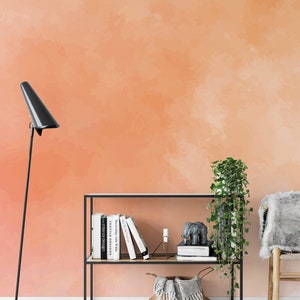 Orange Pink Watercolor Wallpaper, Soft Gradient Peel Stick Wallpaper, Removable Abstract Wallpaper, Modern Wall Mural, Botanical Wallpaper