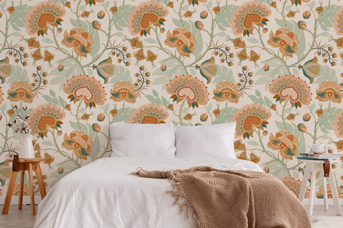 Peel and Stick Wallpaper Flower Brown Wallpaper Removable | Etsy