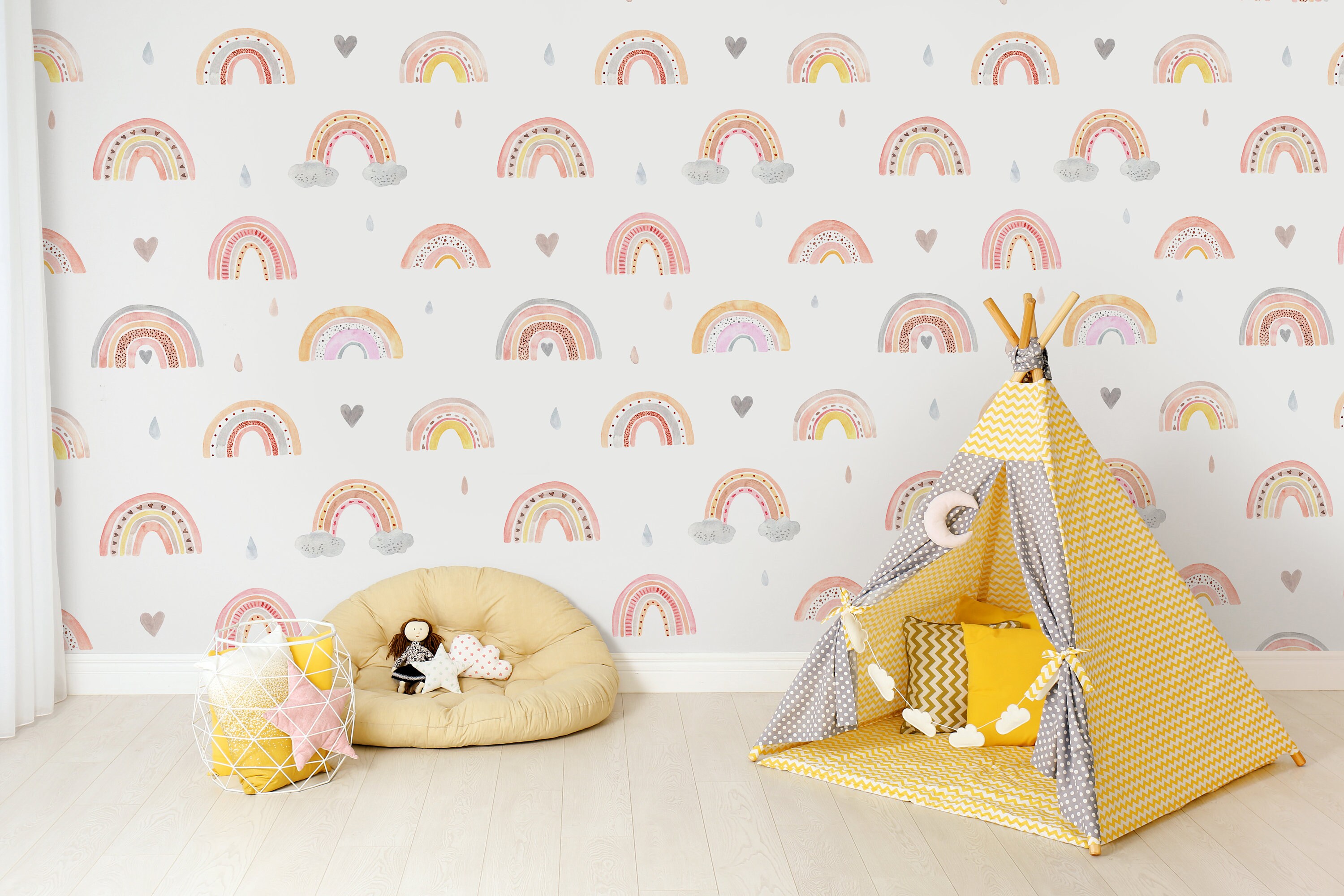 Boho Rainbow Wallpaper for kids Peel & Stick Watercolor Etsy