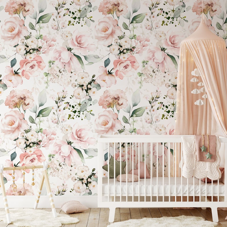 Peel and Stick Pink Floral Wallpaper Light Pink Rose Etsy