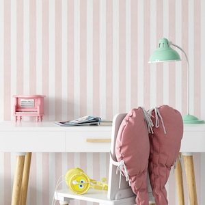 Removable Wallpaper, Peel and Stick Wallpaper, Light Pink Girls Room Striped Wallpaper, White and Pink Wall Mural for Home Decor, Wall Art