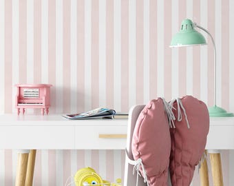Removable Wallpaper, Peel and Stick Wallpaper, Light Pink Girls Room Striped Wallpaper, White and Pink Wall Mural for Home Decor, Wall Art