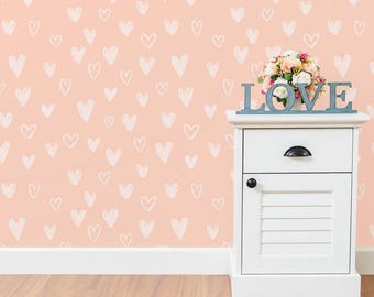 Abstract  Wallpaper in Peel and Stick Featuring Pink Heart Pattern Girly Removable Girls Room Decor