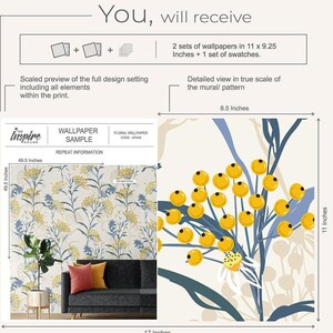 Blue and Yellow Floral Wallpaper, Meadow Wall Mural, Botanical ...