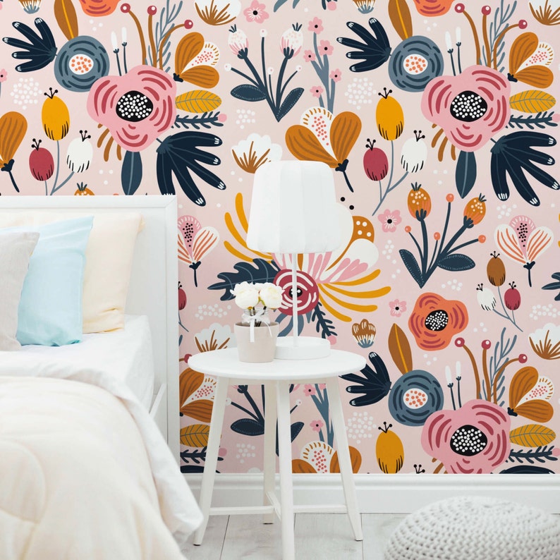 Colorful Floral Wallpaper Decor DIY Home Wall Decor Pink - Etsy