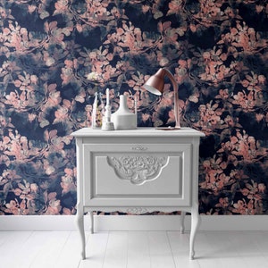 Dark Floral and Botanical Wallpaper, Watercolor Designs, Temporary and Removable Options for Bedrooms, Living Rooms, Bathrooms