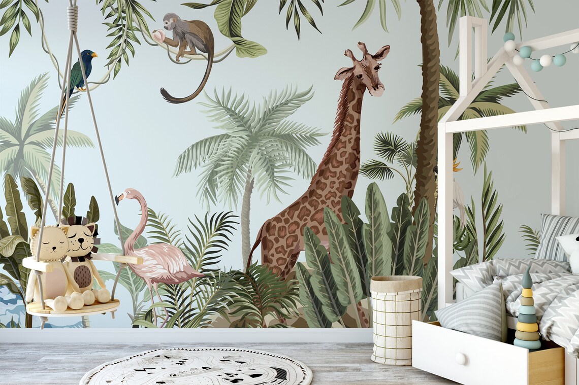 Peel and Stick Wallpaper Jungle Safari Wallpaper Exotic | Etsy