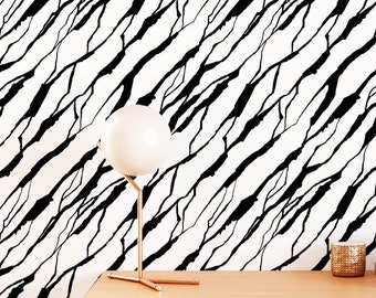Modern Monochrome Abstract Removable Wallpaper, Black White Peel and Stick Wallpaper, Minimalist Abstract Vinyl Wallpaper, Self-Adhesive